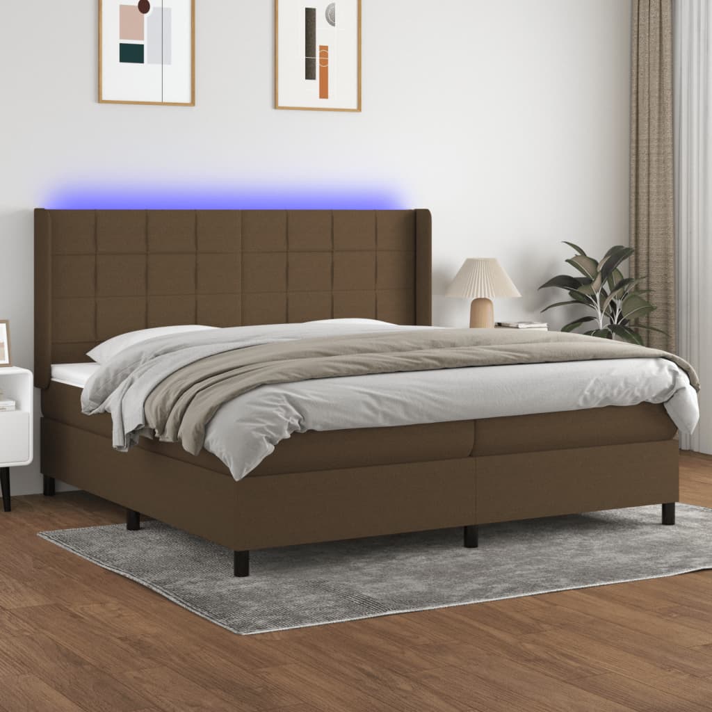 Slatted bed base with mattress and LED Dark brown 200x200 cm