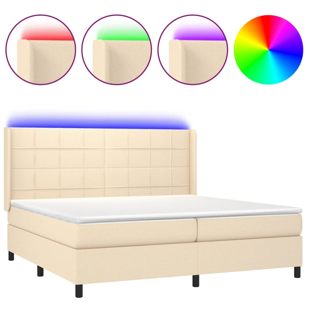 Bed slatted base mattress and LED Cream 200x200 cm Fabric