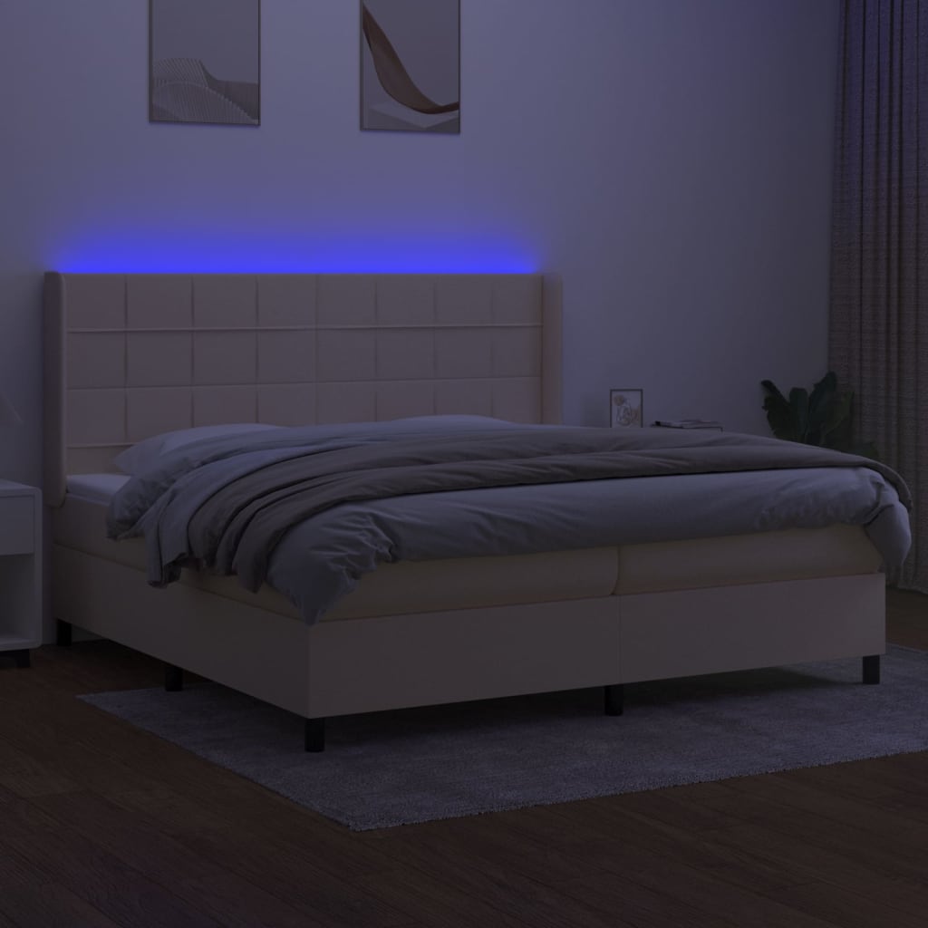 Bed slatted base mattress and LED Cream 200x200 cm Fabric