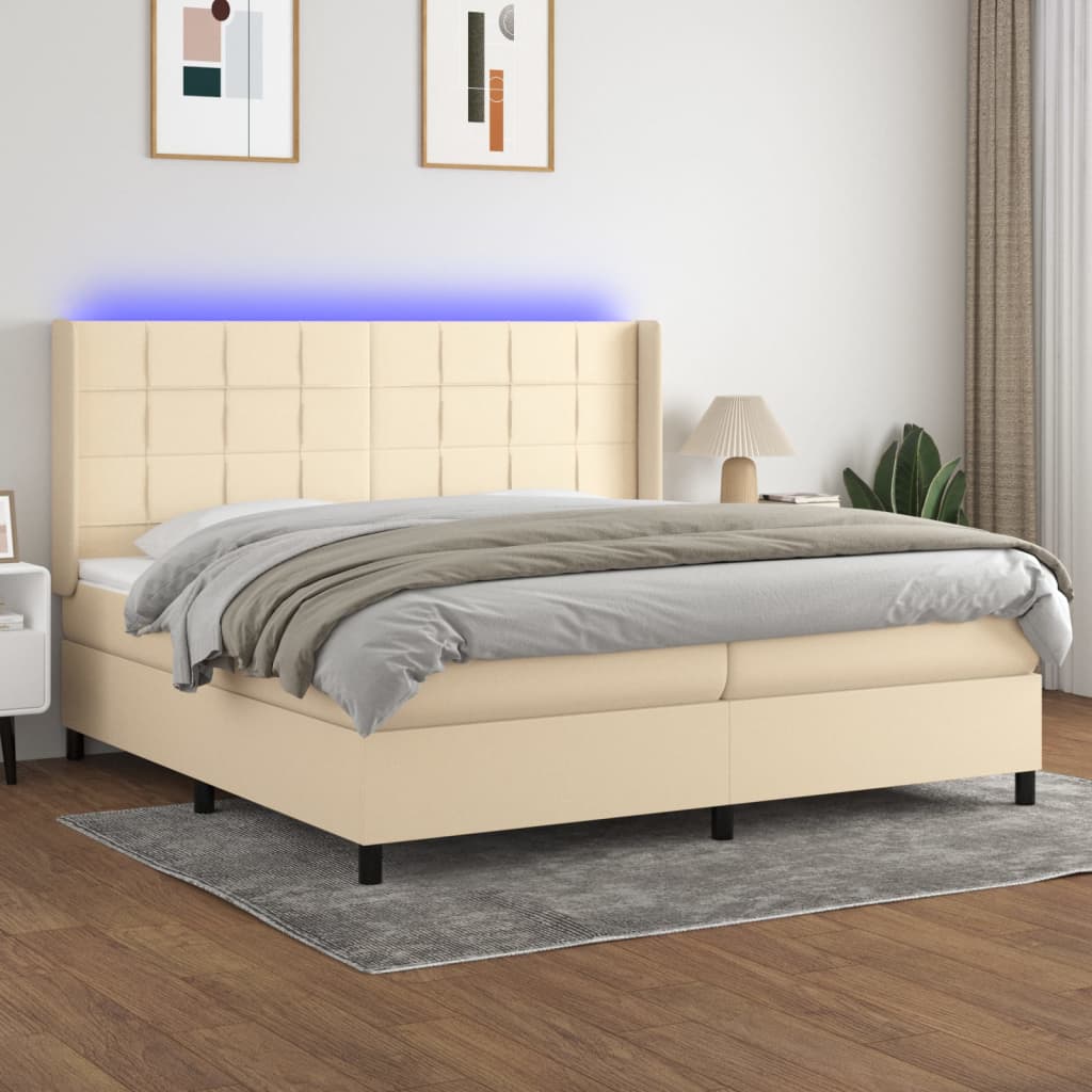 Bed slatted base mattress and LED Cream 200x200 cm Fabric