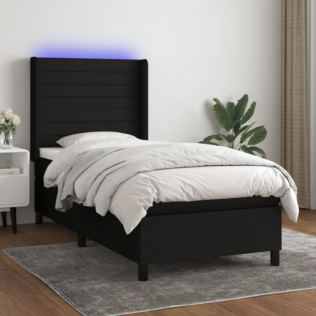 Sommier à lattes de lit matelas et LED Noir 80x200cm Tissu