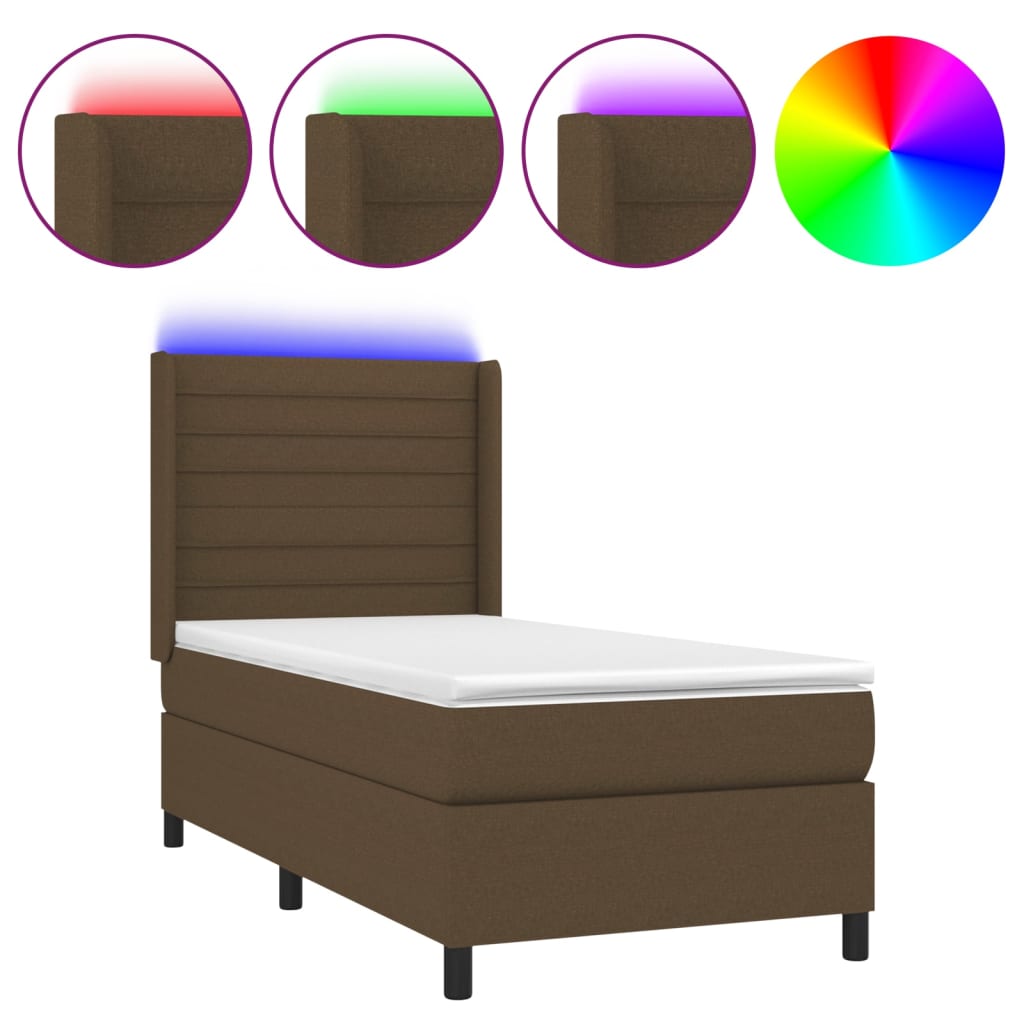 Sommier à lattes de lit matelas LED Marron foncé 90x190cm Tissu