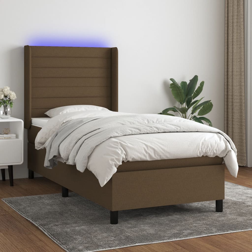 Sommier à lattes de lit matelas LED Marron foncé 90x190cm Tissu