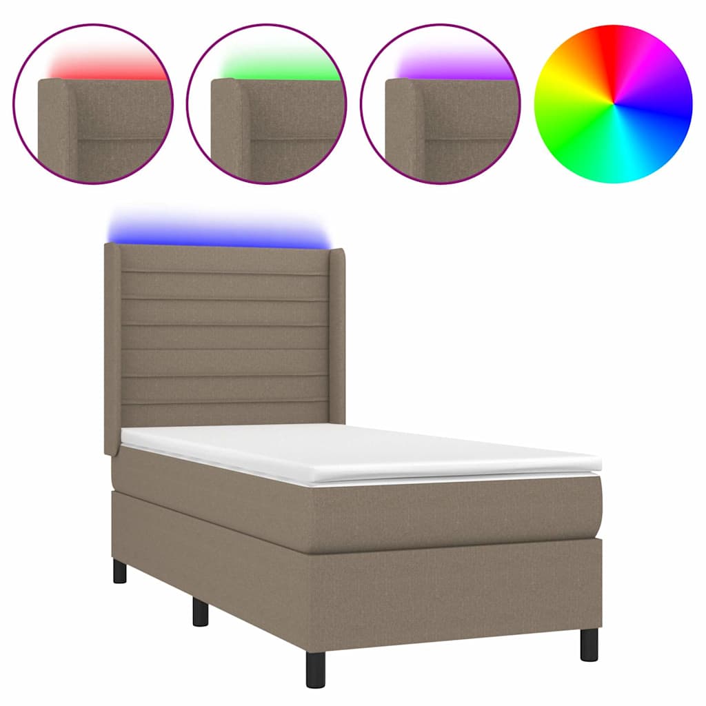 Sommier à lattes de lit matelas et LED Taupe 90x190 cm Tissu