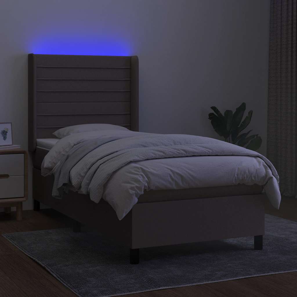 Sommier à lattes de lit matelas et LED Taupe 90x190 cm Tissu