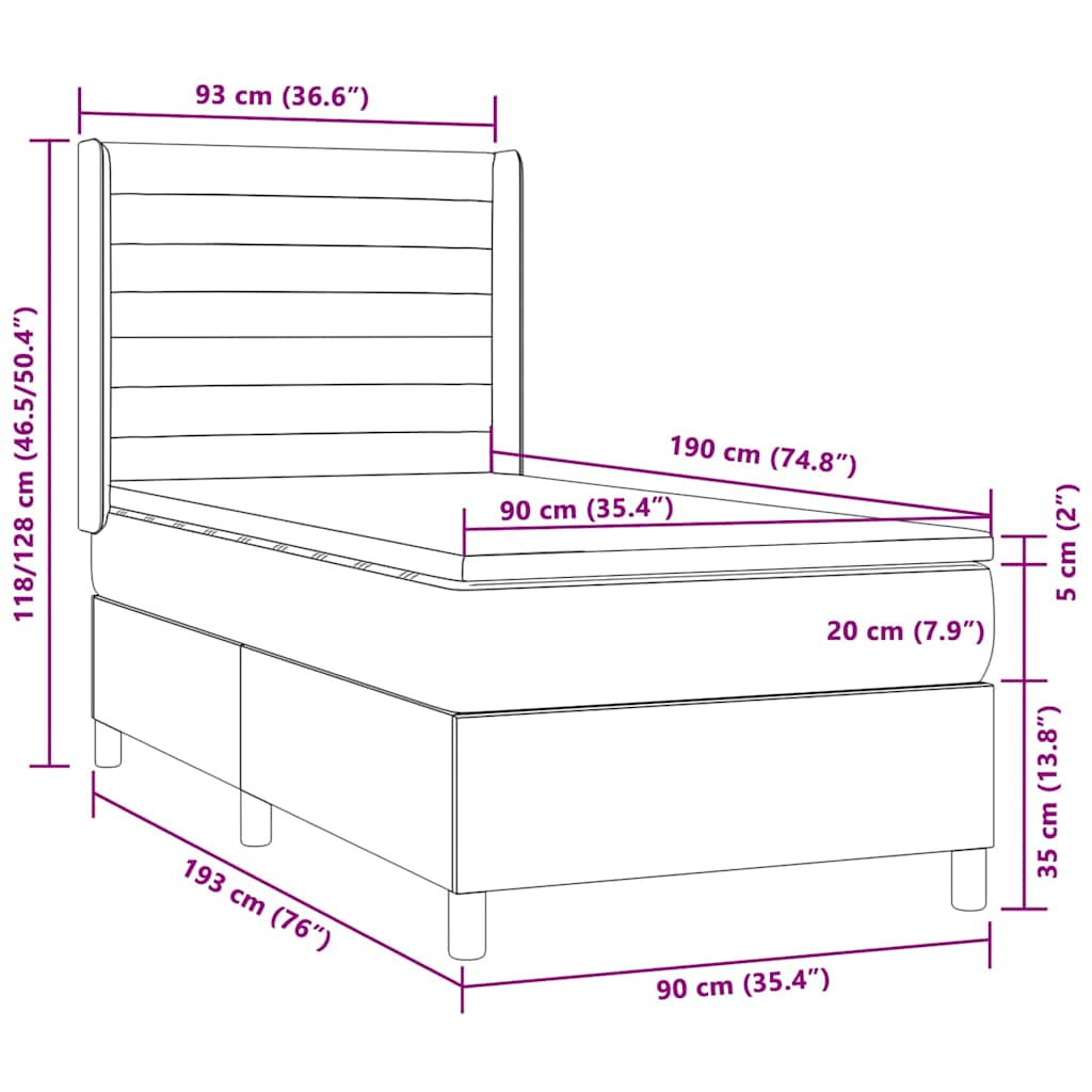 Sommier à lattes de lit matelas et LED Taupe 90x190 cm Tissu