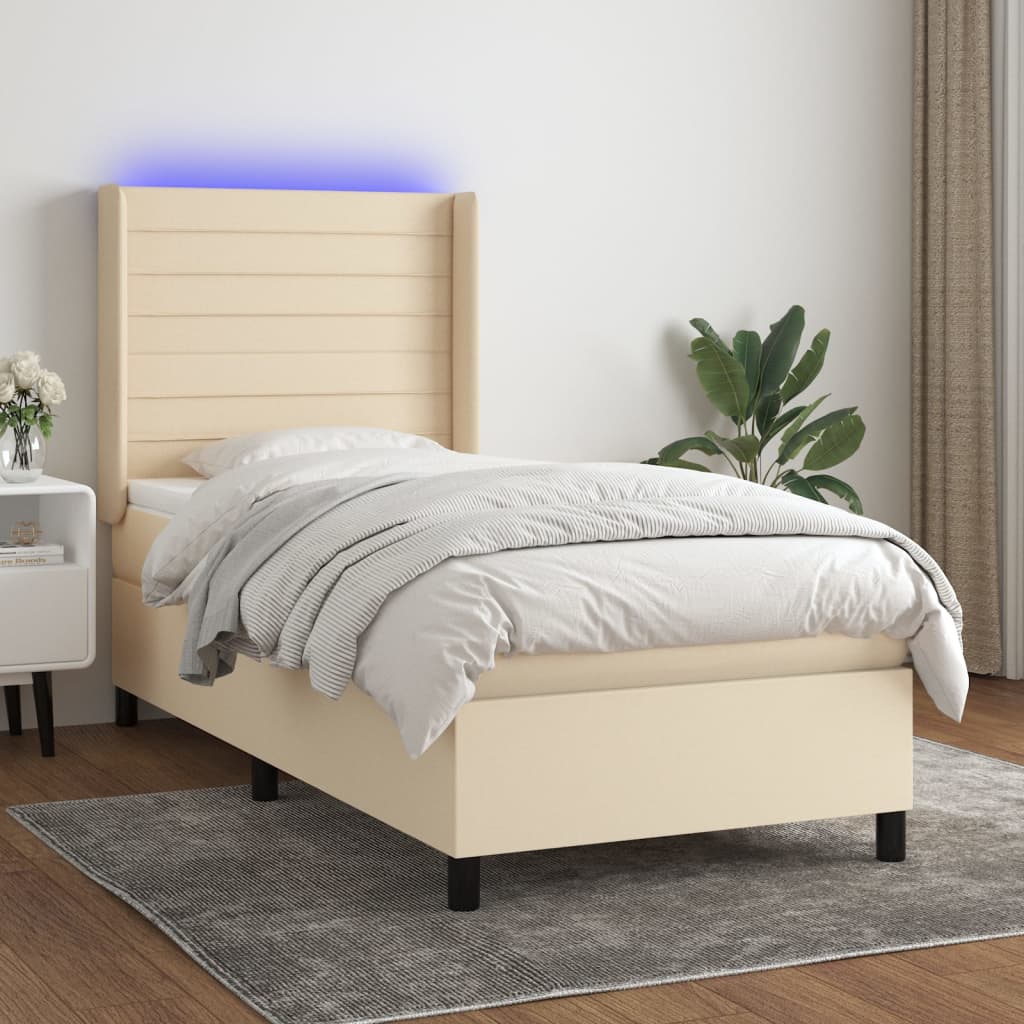 Lattenrostmatratze und LED-Creme-Stoff 90 x 190 cm