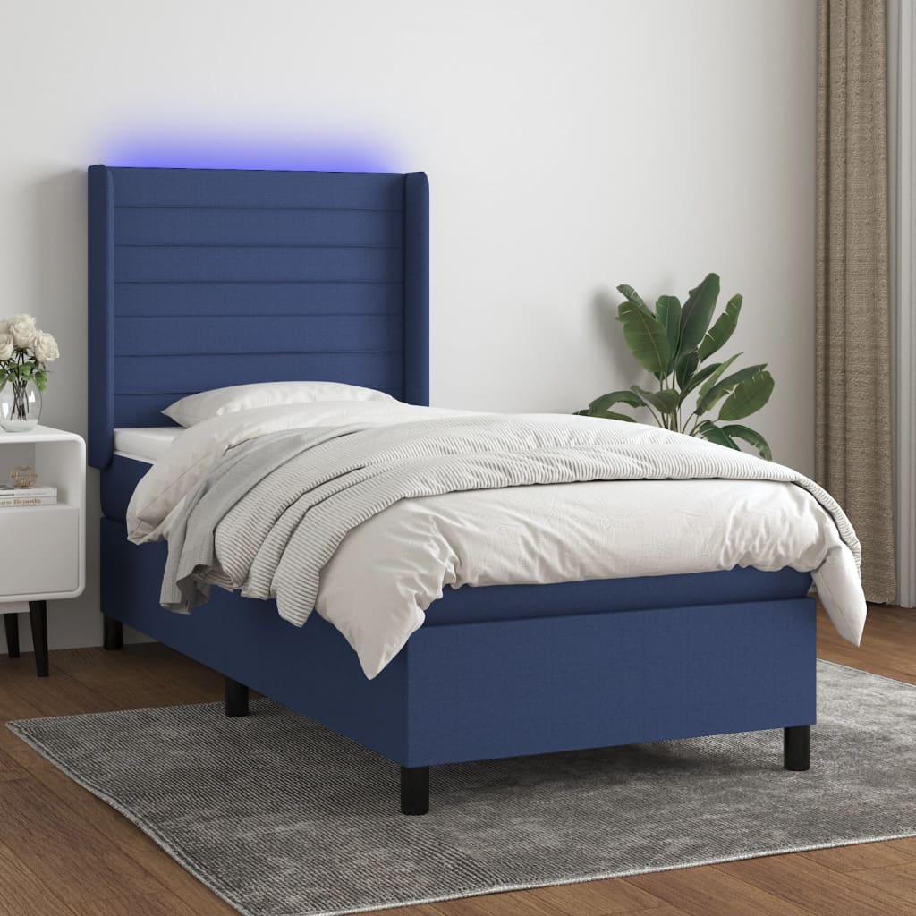 Bed slatted base mattress and LED Blue 90x190 cm Fabric