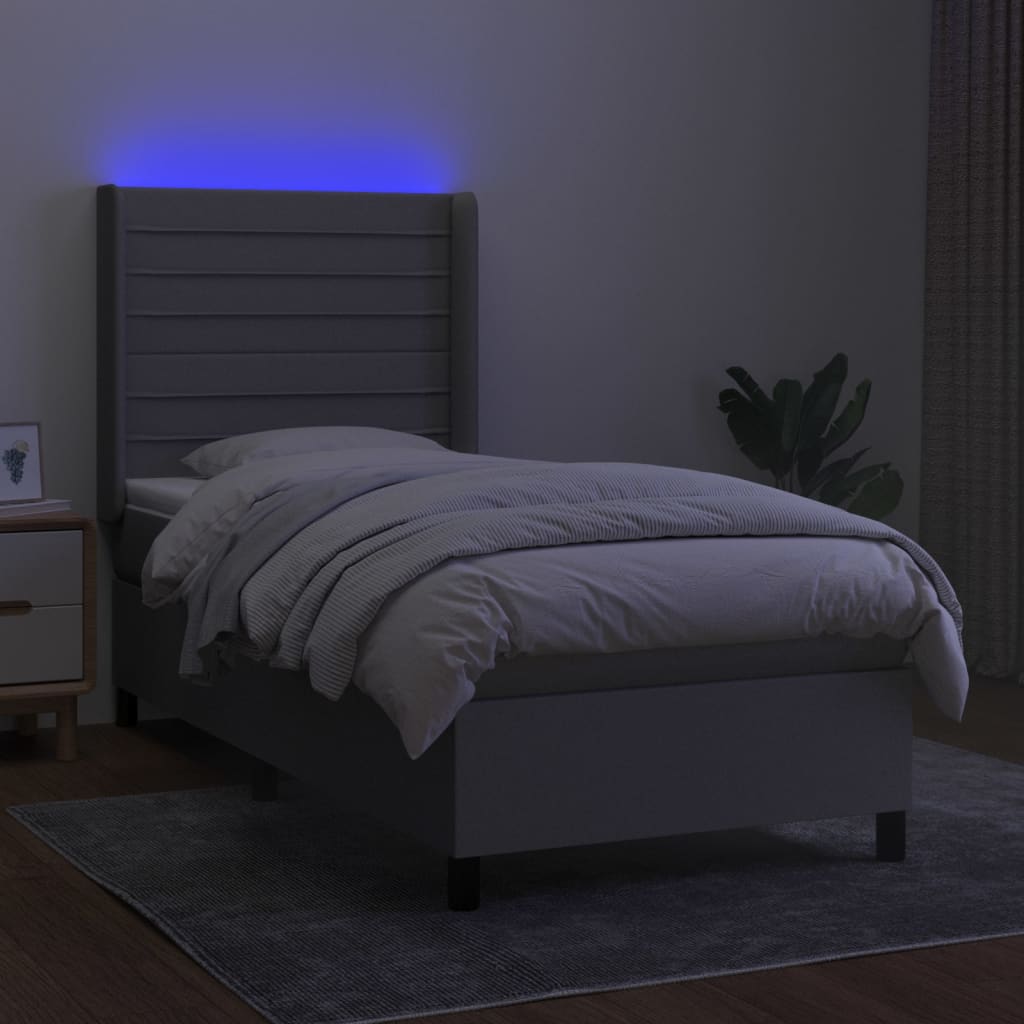 Slatted bed base LED mattress Light gray 90x200cm Fabric