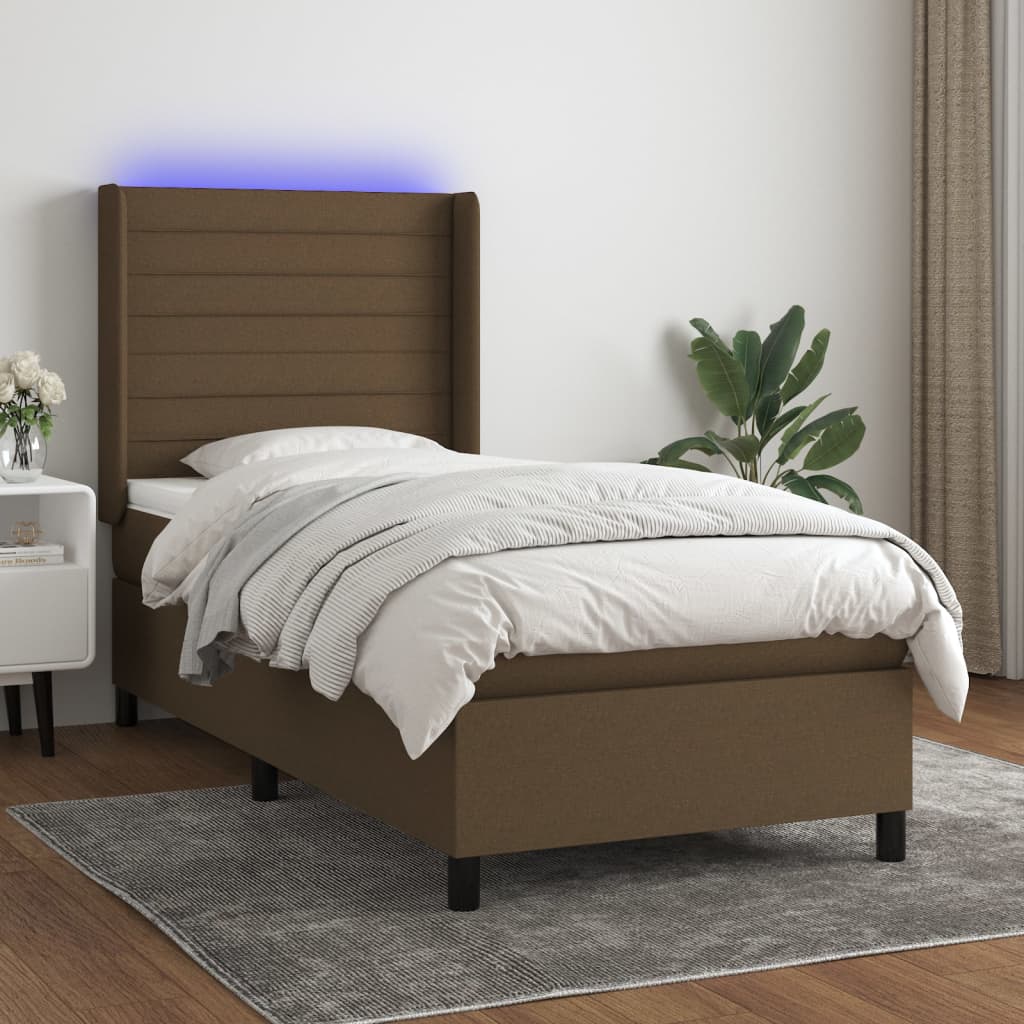 Slatted bed base LED mattress Dark brown 90x200cm Fabric