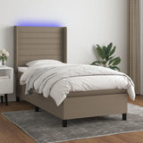 Slatted bed base with mattress and LED Taupe 100x200 cm Fabric