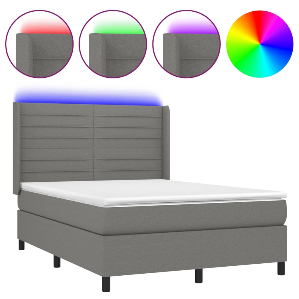 Sommier à lattes de lit matelas LED Gris foncé 140x190 cm Tissu