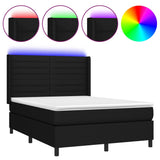 Sommier à lattes de lit matelas et LED Noir 140x190 cm Tissu