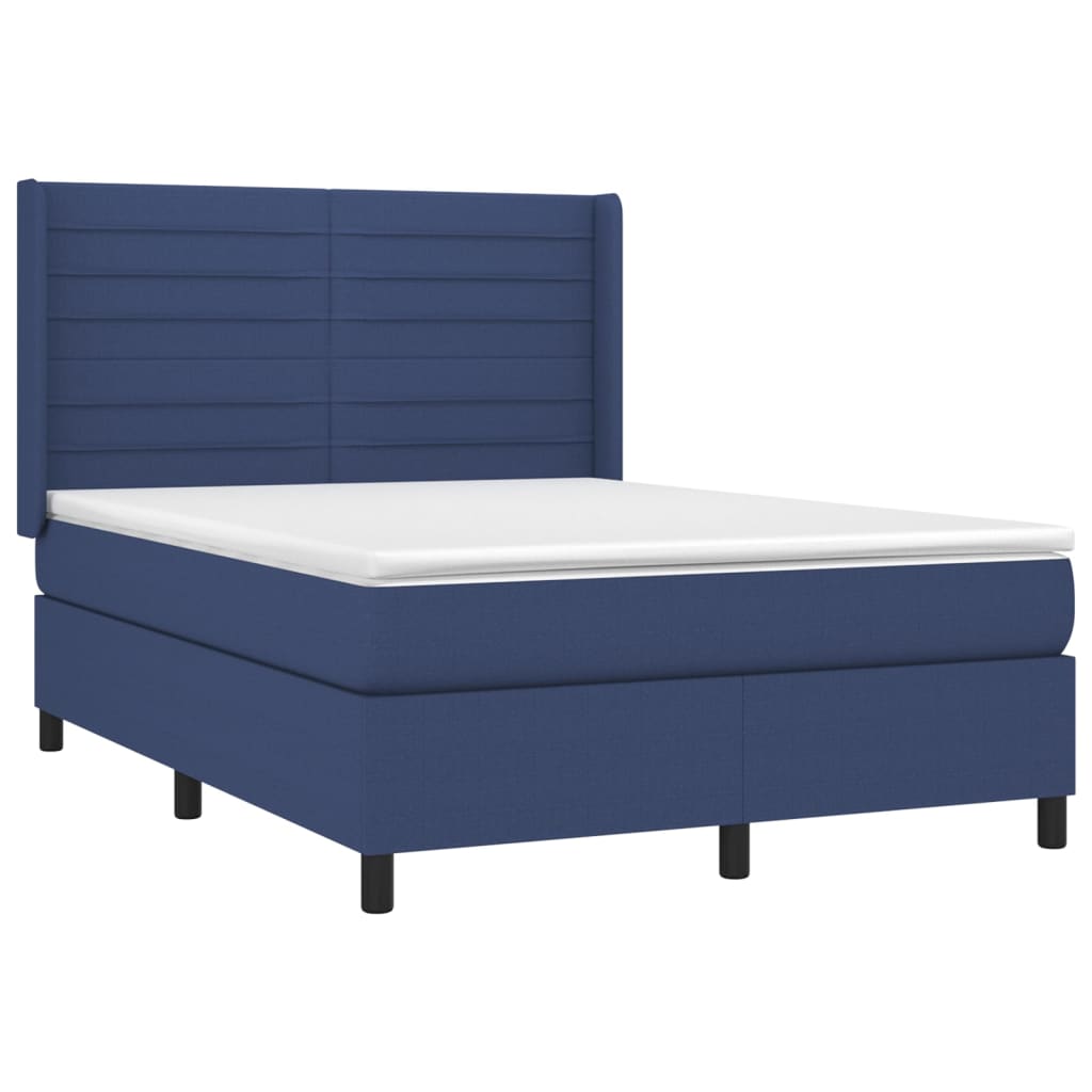 Sommier à lattes de lit matelas et LED Bleu 140x190 cm Tissu