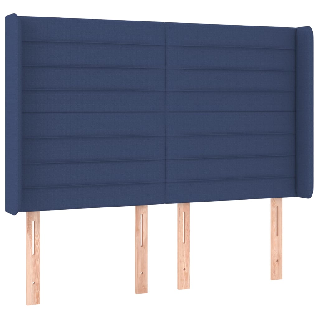 Sommier à lattes de lit matelas et LED Bleu 140x190 cm Tissu