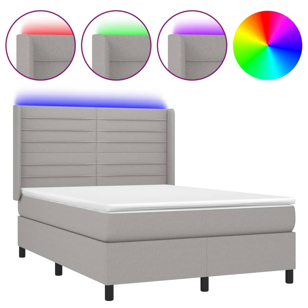 Sommier à lattes de lit matelas LED Gris clair 140x200 cm Tissu