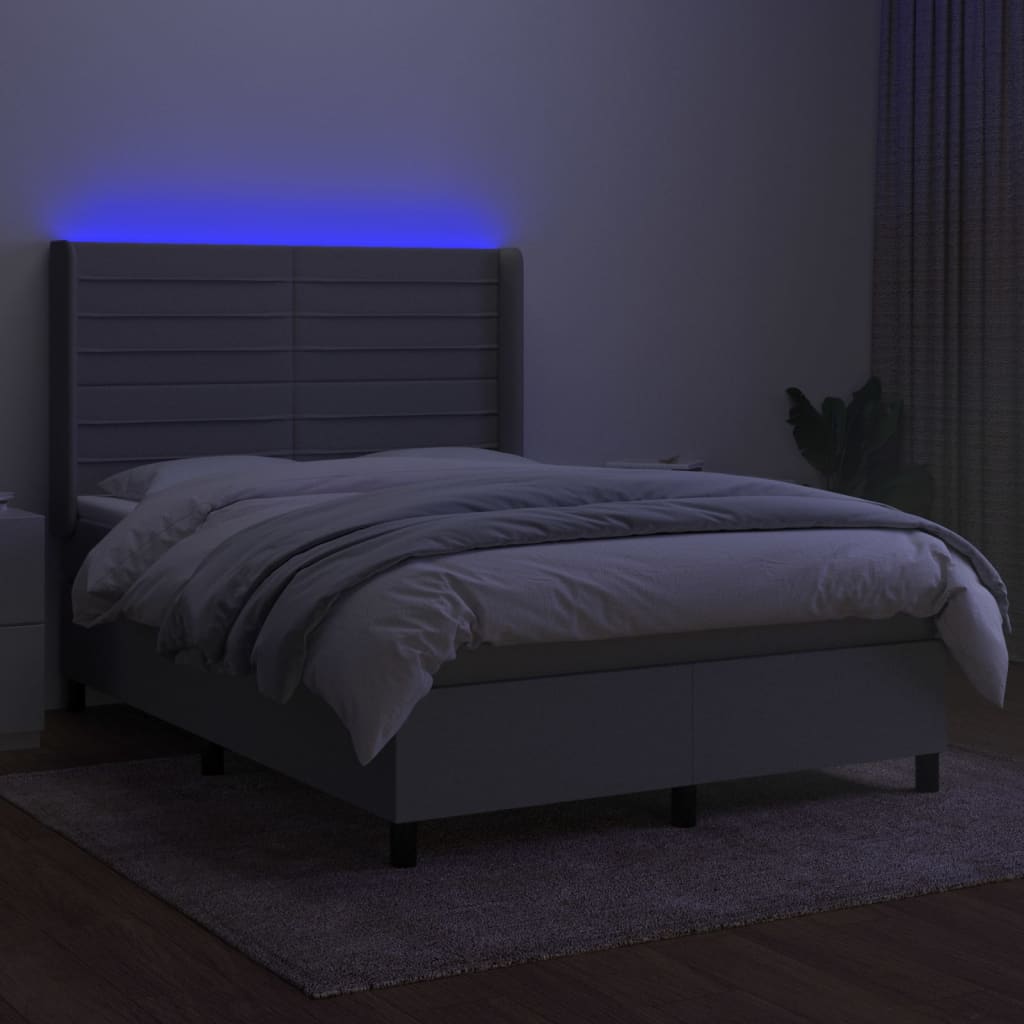 Slatted bed base LED mattress Light gray 140x200 cm Fabric