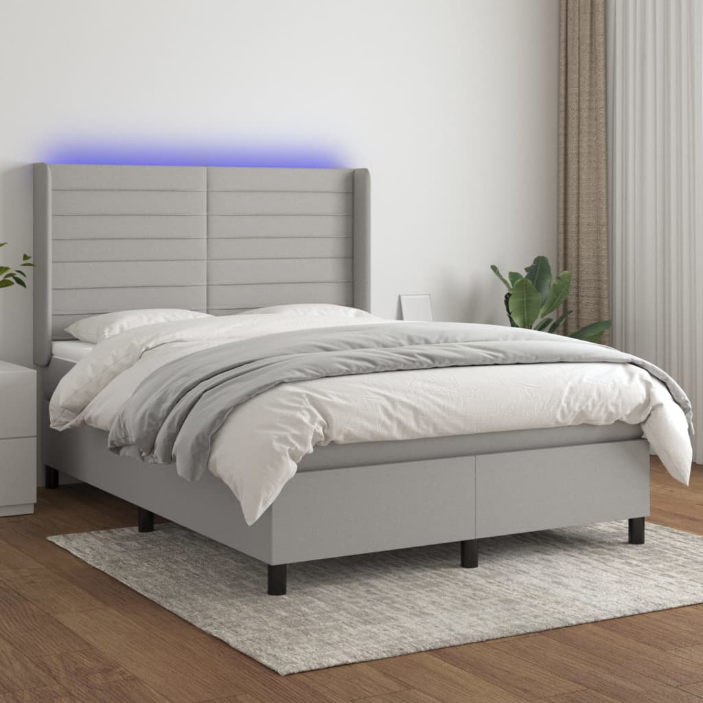 Slatted bed base LED mattress Light gray 140x200 cm Fabric