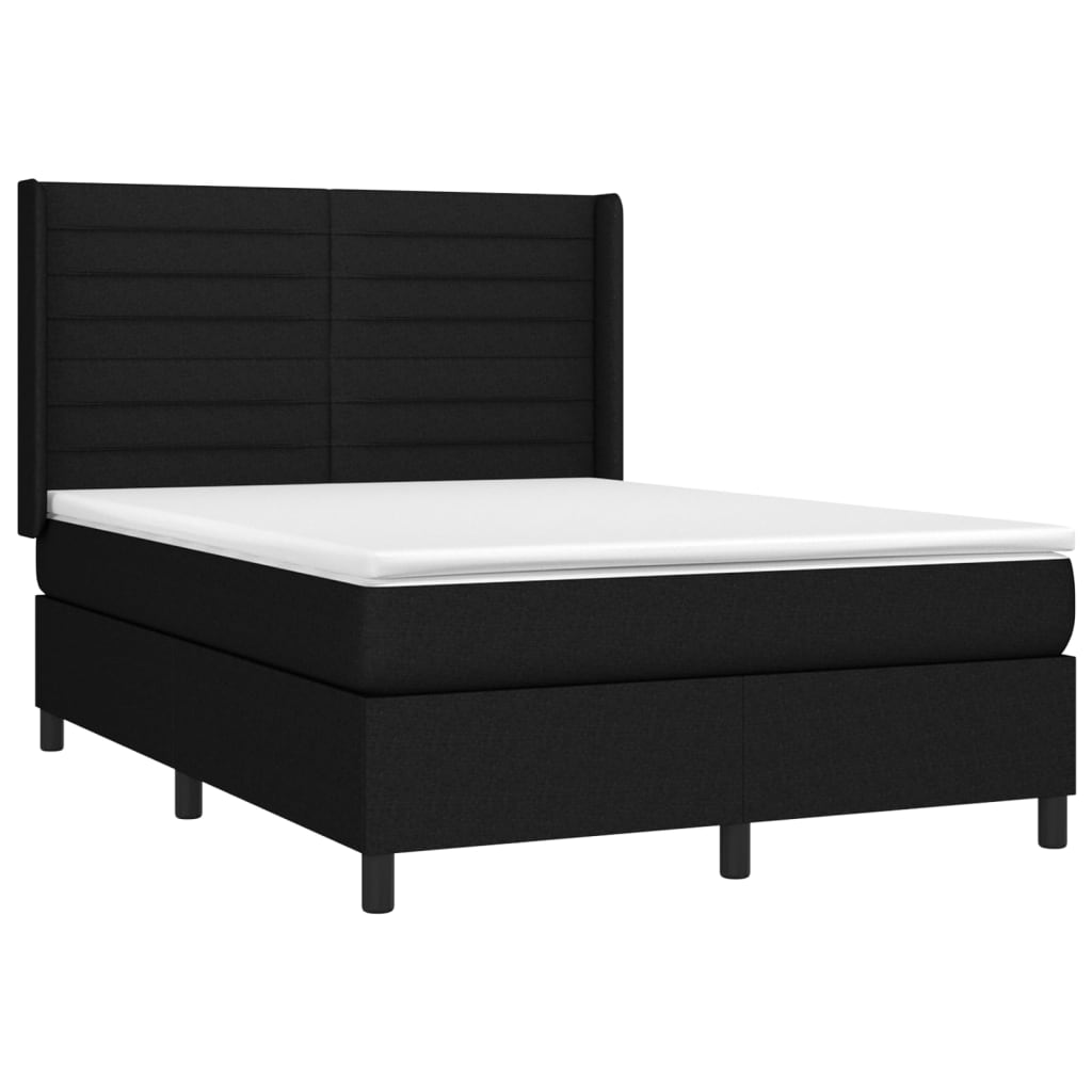 Bed slatted base mattress and LED Black 140x200 cm Fabric