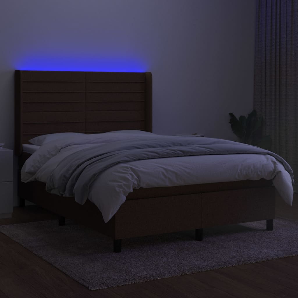 Slatted bed base with mattress and LED Dark brown 140x200 cm