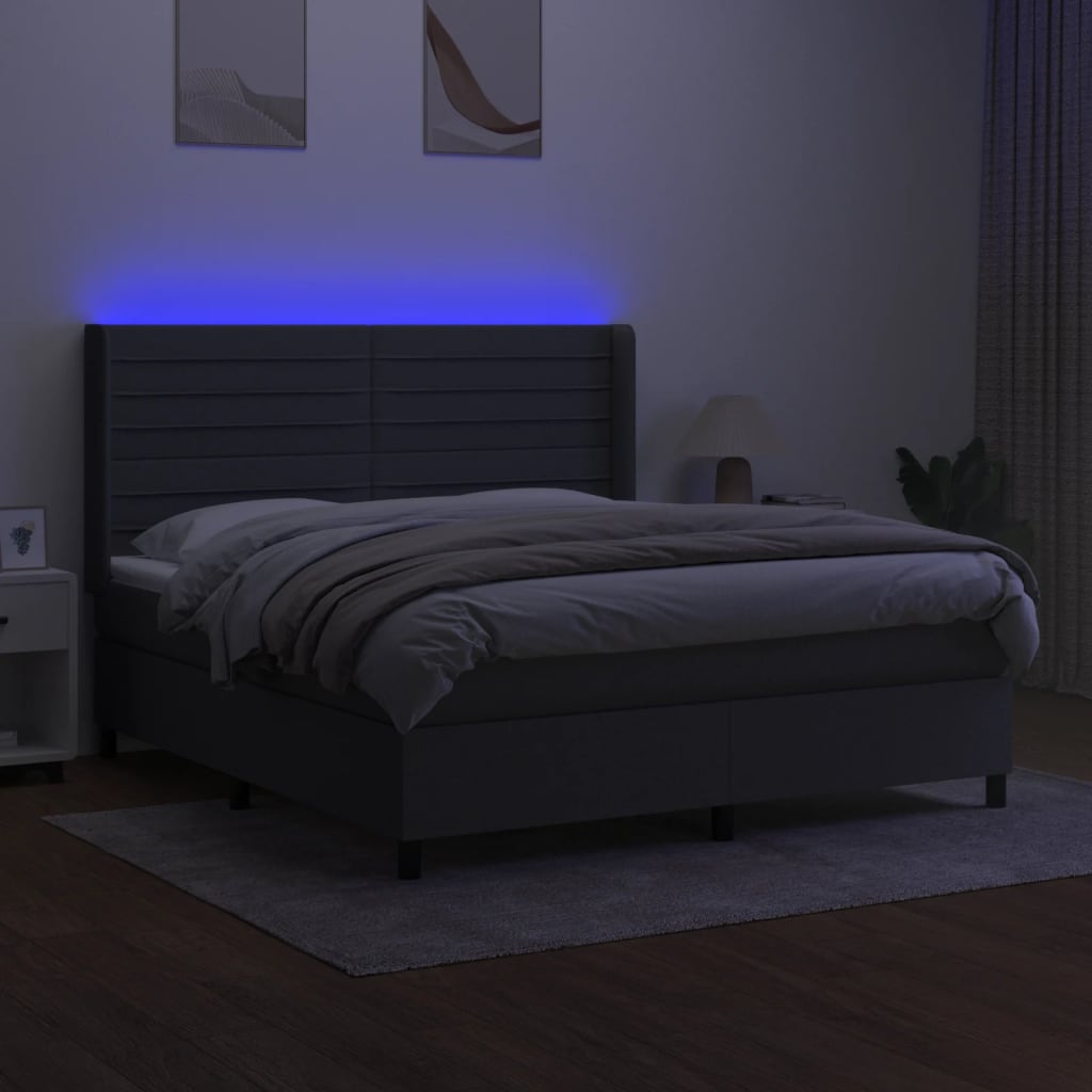 Slatted bed base LED mattress Dark gray 160x200 cm Fabric