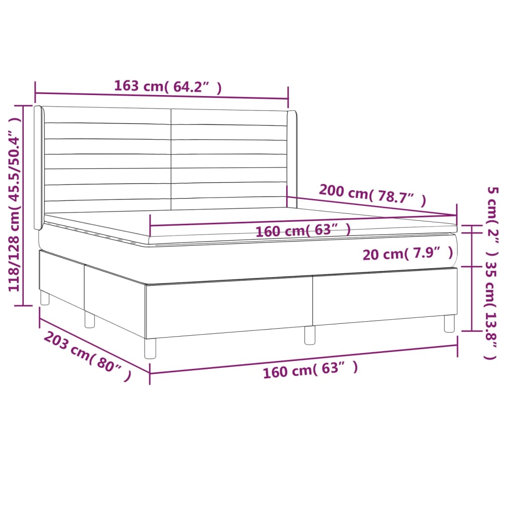 Sommier à lattes de lit matelas et LED Taupe 160x200 cm Tissu