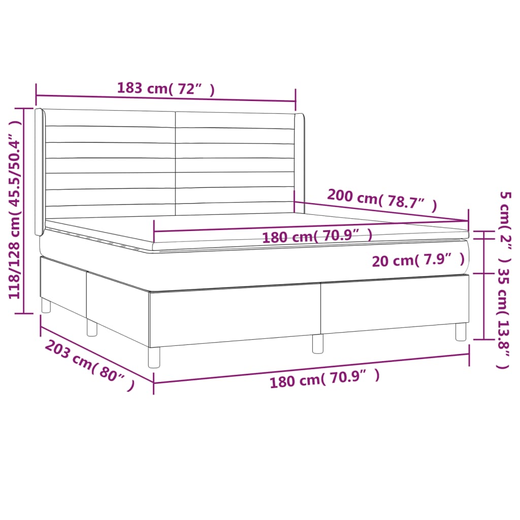 Slatted bed base LED mattress Light gray 180x200 cm Fabric