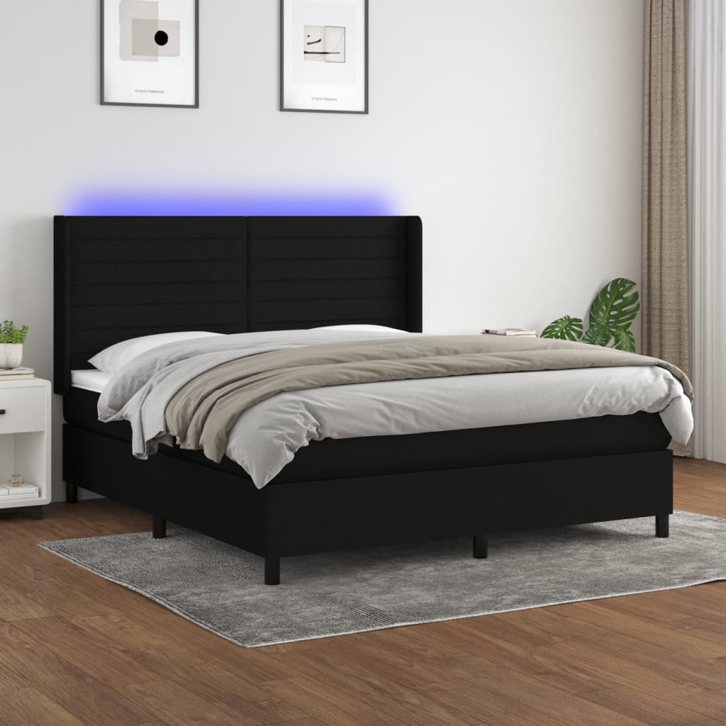 Sommier à lattes de lit matelas et LED Noir 180x200 cm Tissu