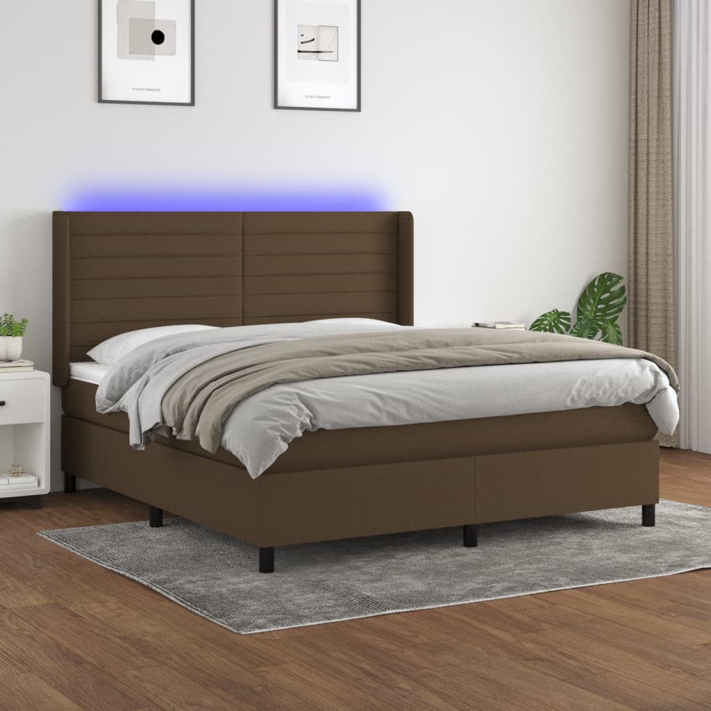 Sommier à lattes de lit matelas et LED Marron foncé 180x200cm