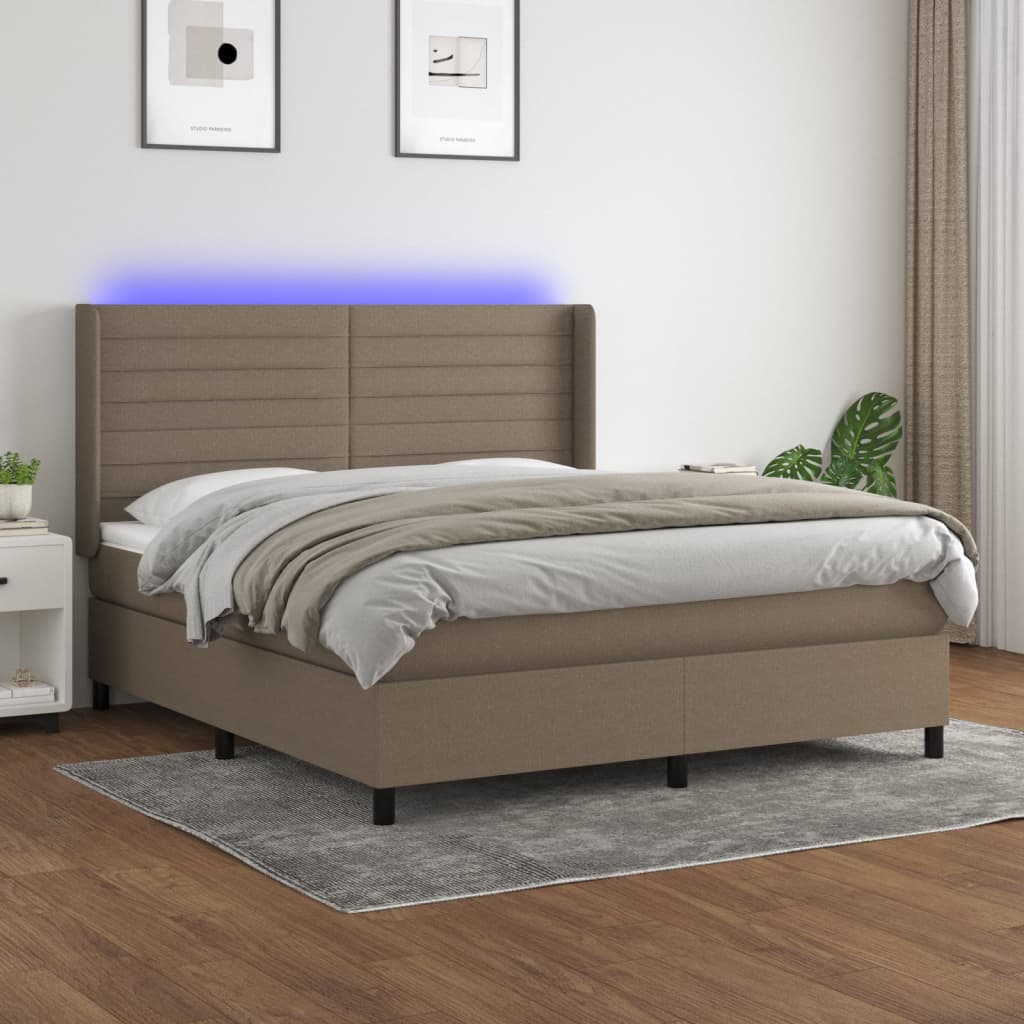 Slatted bed base with mattress and LED Taupe 180x200 cm Fabric