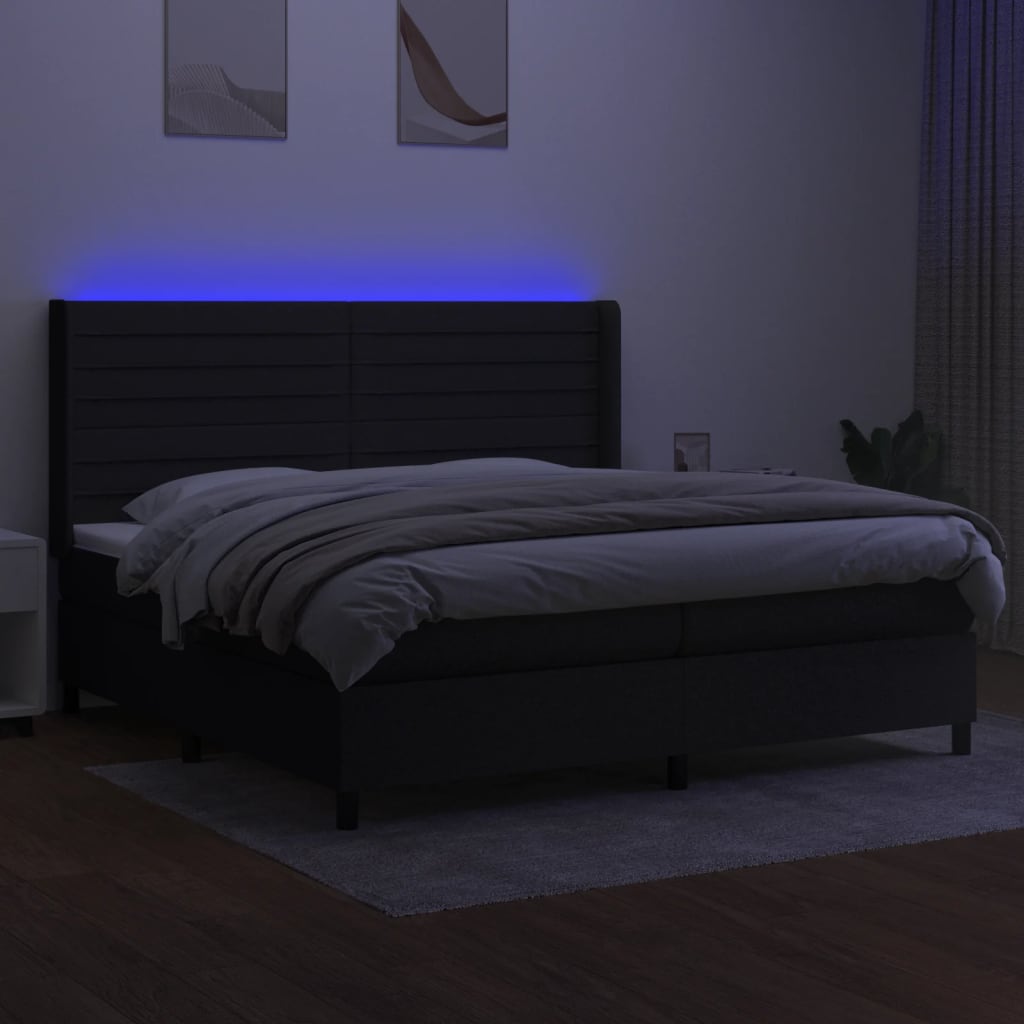 Sommier à lattes de lit matelas et LED Noir 200x200 cm Tissu