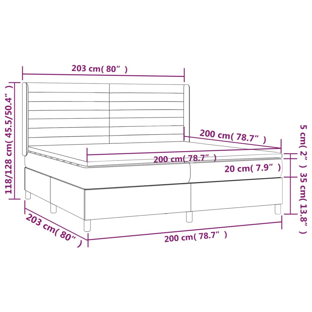 Sommier à lattes de lit matelas et LED Noir 200x200 cm Tissu