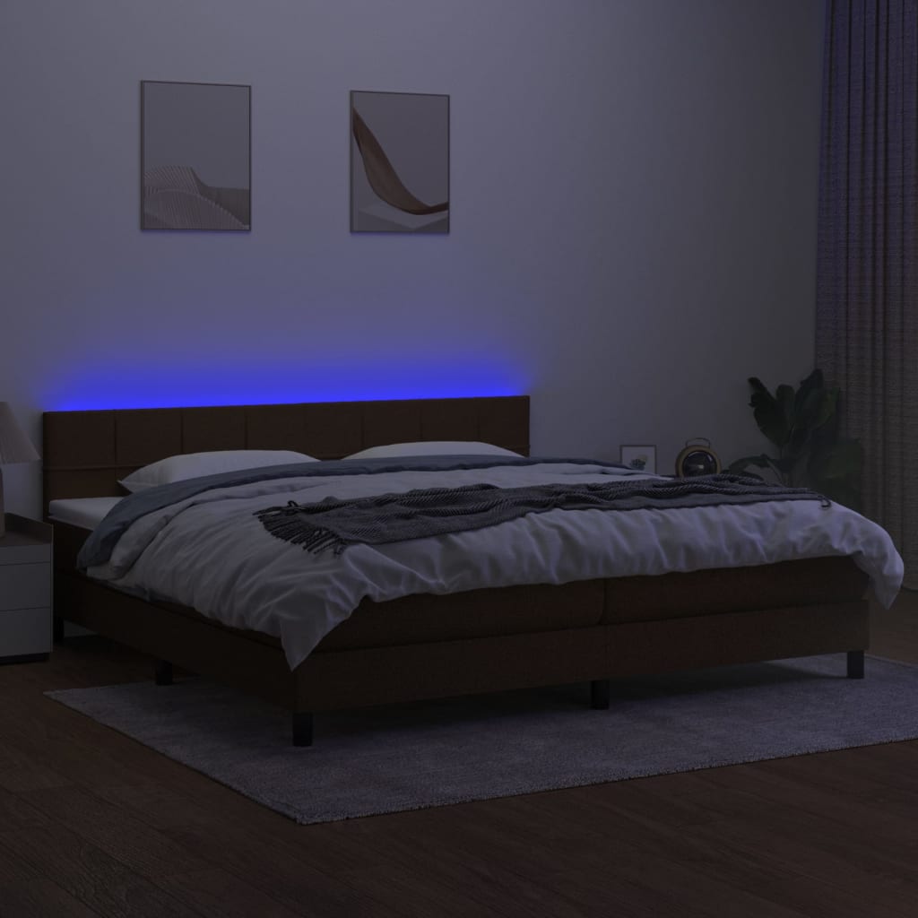 Slatted bed base with mattress and LED Dark brown 200x200 cm