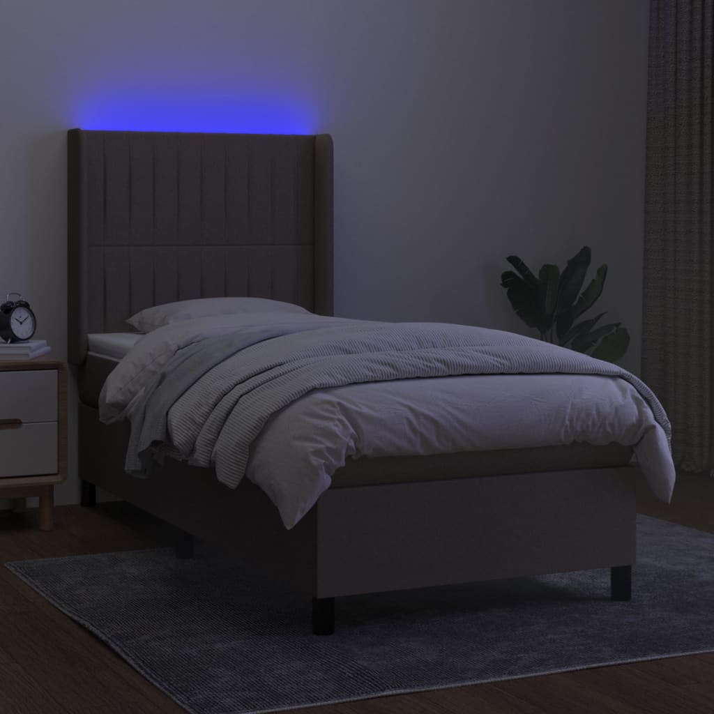 Sommier à lattes de lit matelas et LED Taupe 80x200cm Tissu