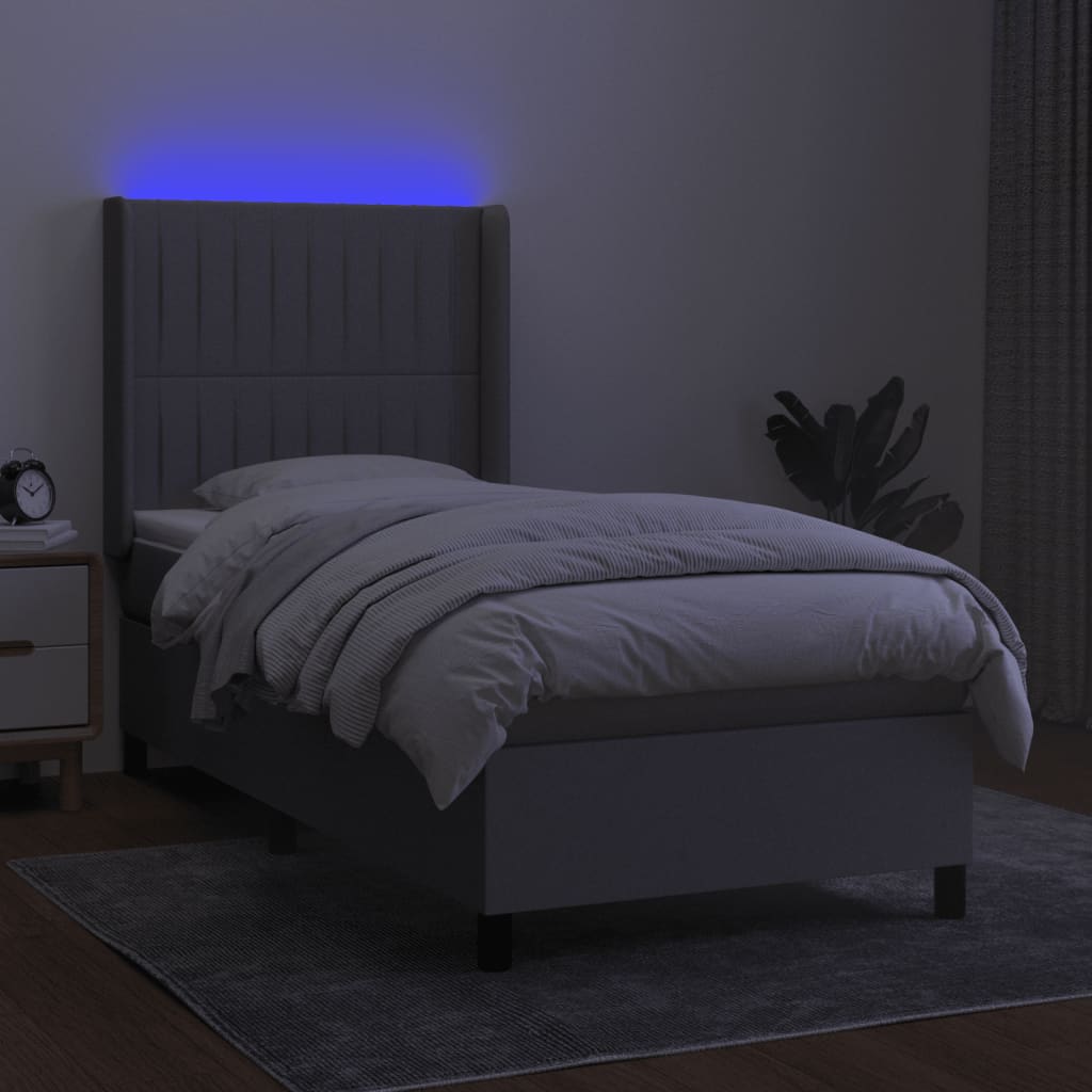 Sommier à lattes de lit matelas LED Gris clair 90x190cm Tissu