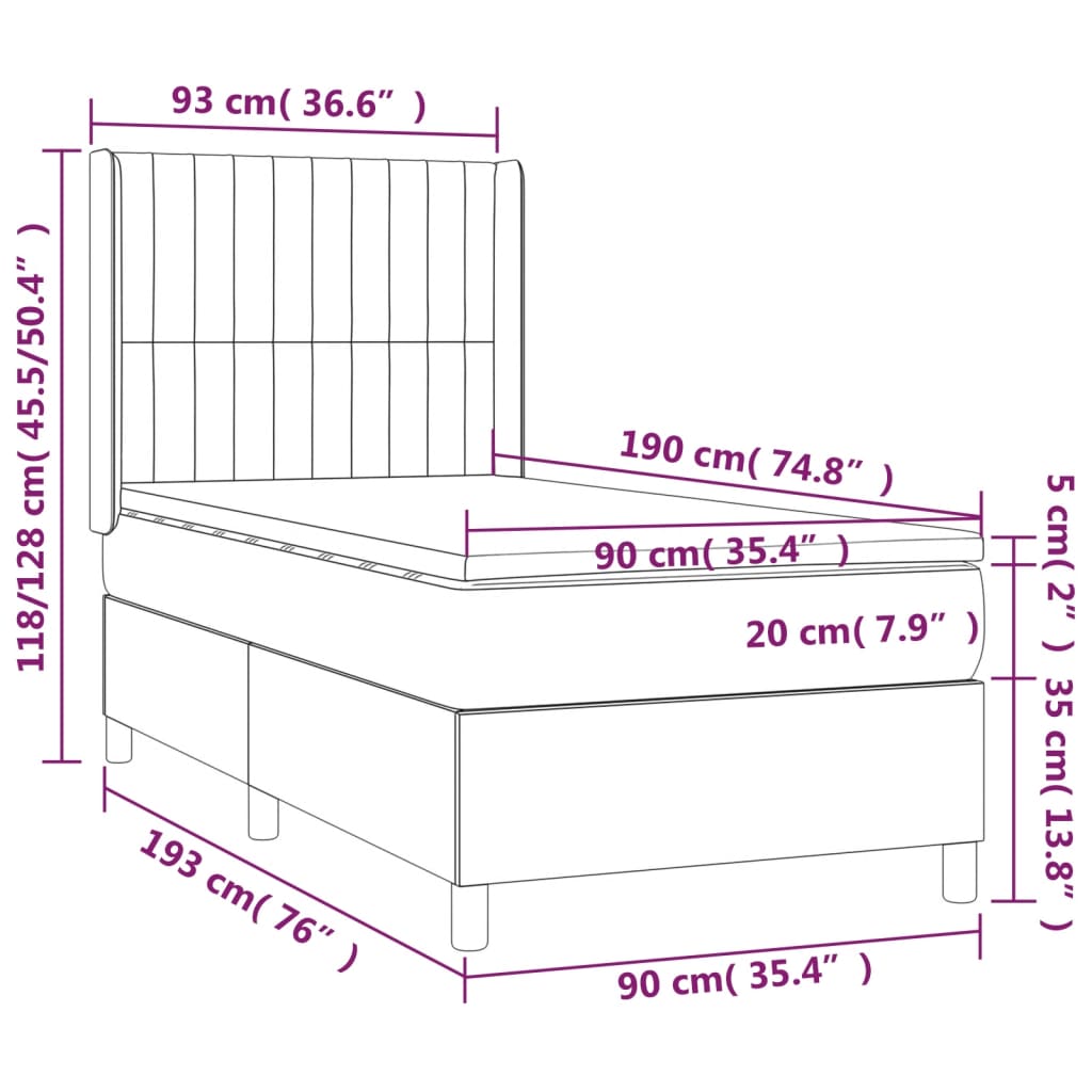 Lattenrost LED-Matratze Hellgrau 90x190cm Stoff