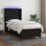 Bed slatted base mattress and LED Black 90x200 cm Fabric