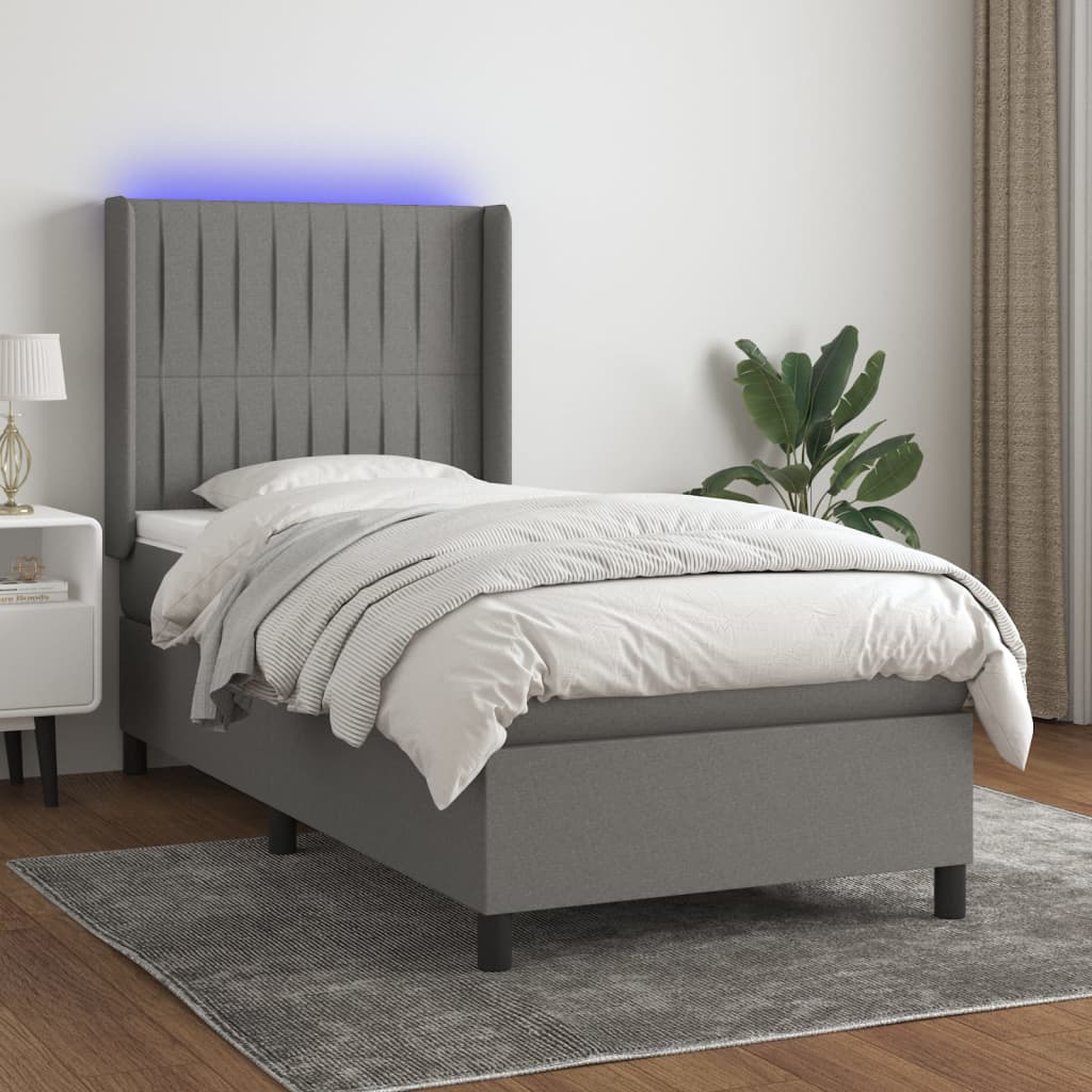 Sommier à lattes de lit matelas LED Gris foncé 100x200 cm Tissu