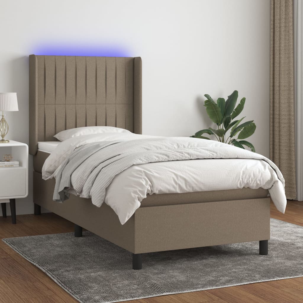 Sommier à lattes de lit matelas et LED Taupe 100x200 cm Tissu