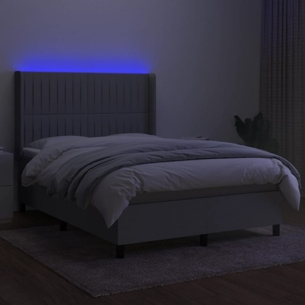 Sommier à lattes de lit matelas LED Gris clair 140x190 cm Tissu