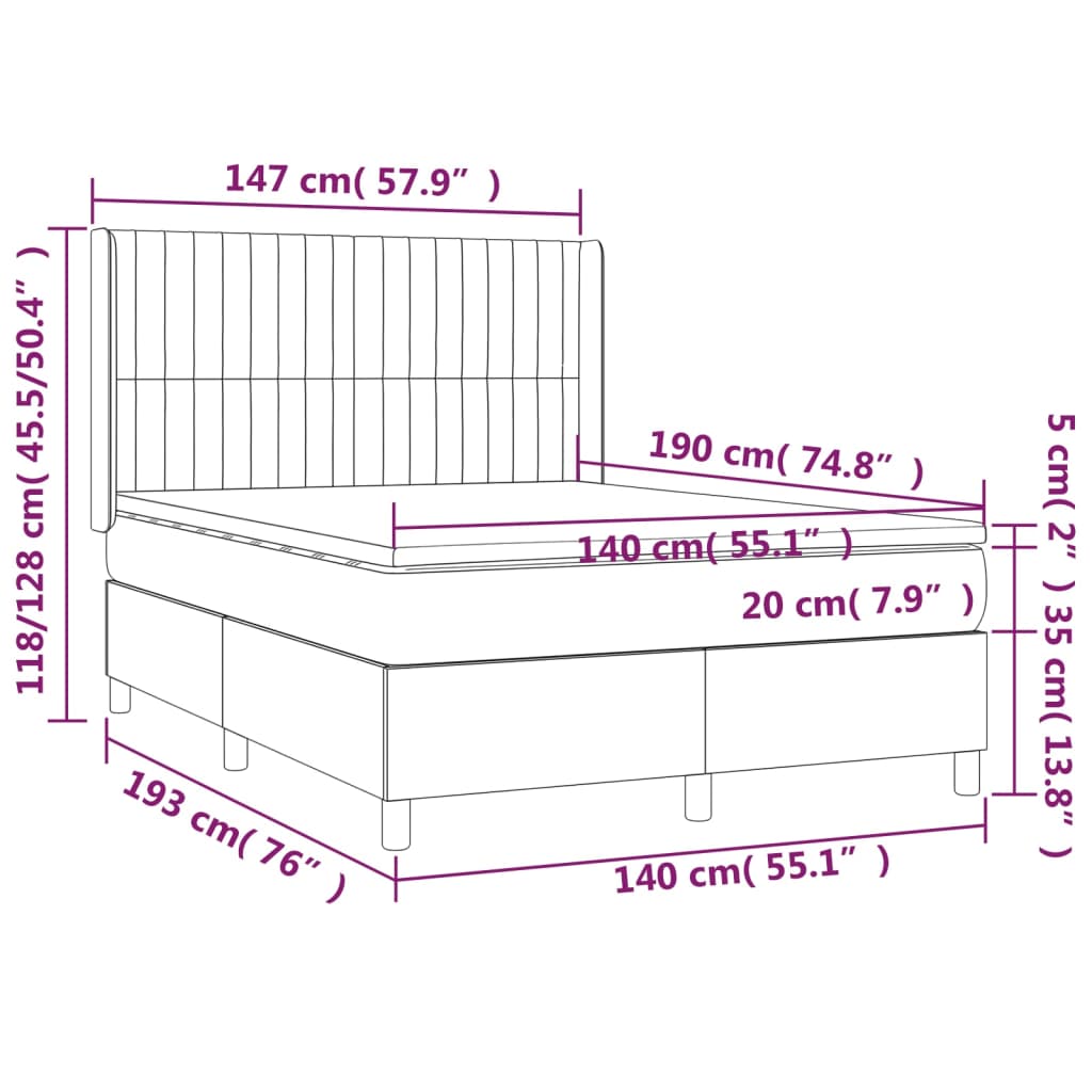 Sommier à lattes de lit matelas LED Gris clair 140x190 cm Tissu