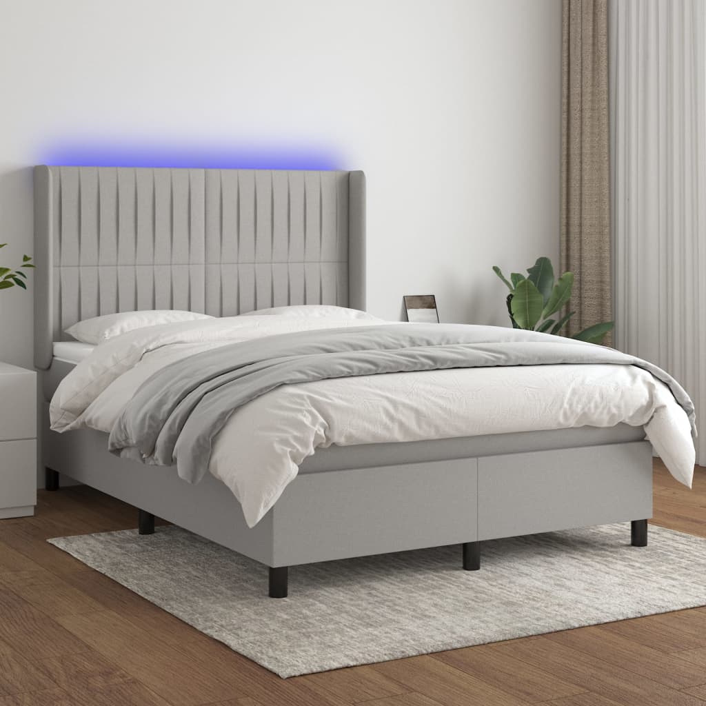 Sommier à lattes de lit matelas LED Gris clair 140x190 cm Tissu