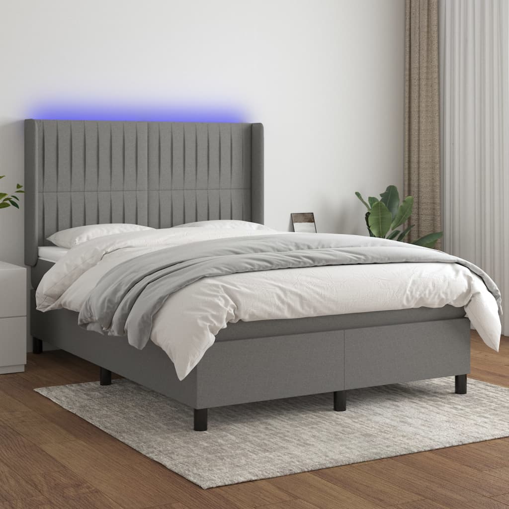 Slatted bed base LED mattress Dark gray 140x190 cm Fabric