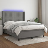 Sommier à lattes de lit matelas LED Gris foncé 140x190 cm Tissu