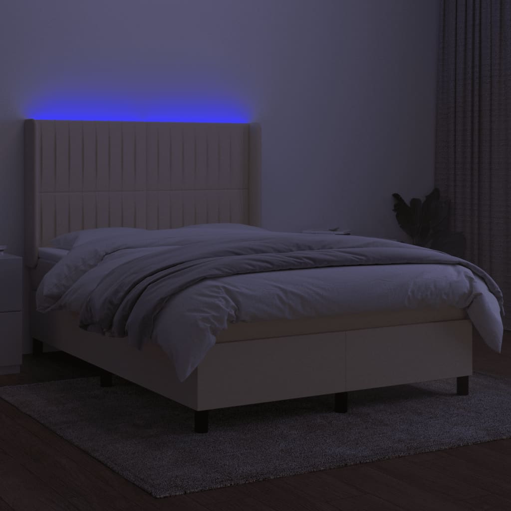 Lattenrostmatratze und LED-Creme-Stoff 140 x 190 cm