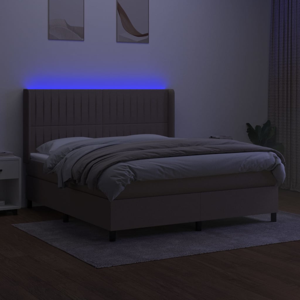 Sommier à lattes de lit matelas et LED Taupe 160x200 cm Tissu