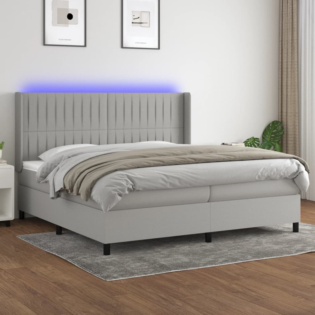 Sommier à lattes de lit matelas LED Gris clair 200x200 cm Tissu