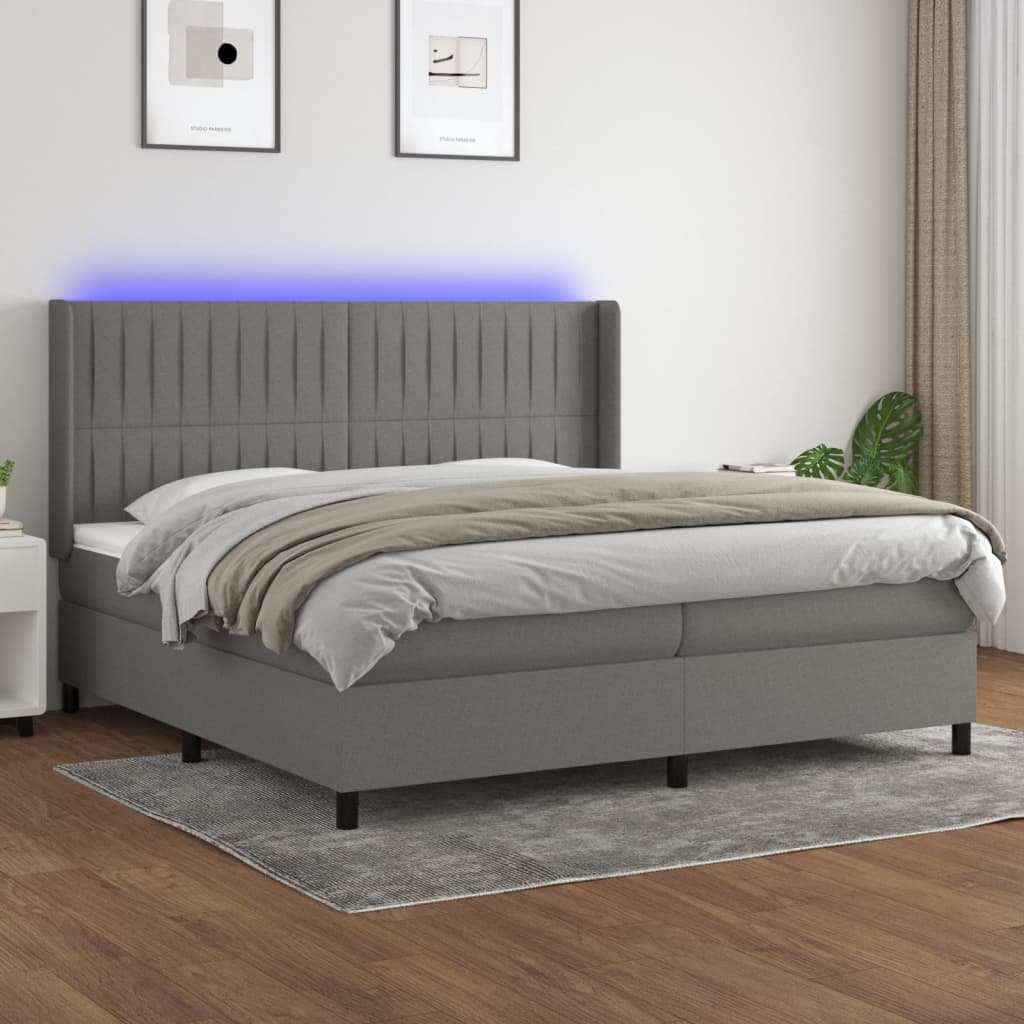 Sommier à lattes de lit matelas LED Gris foncé 200x200 cm Tissu