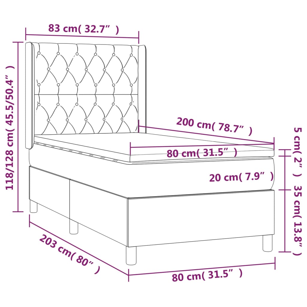 Lattenrost LED-Matratze Hellgrau 80x200cm Stoff