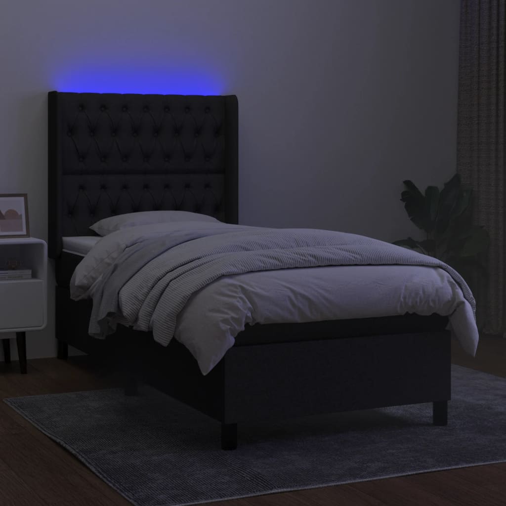 Sommier à lattes de lit matelas et LED Noir 80x200cm Tissu